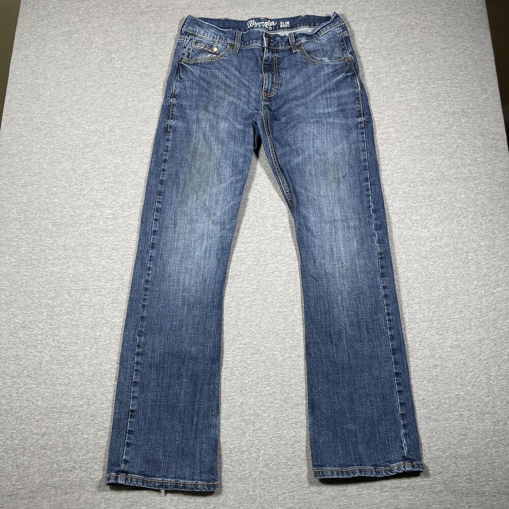 Wrangler Slim Boot Jeans Mens 33x34 Blue Medium Wash Retro Stretch Denim